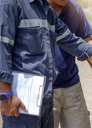 Two workers inspecting truck with form in hand 320x445 Two workers inspecting truck with form in hand