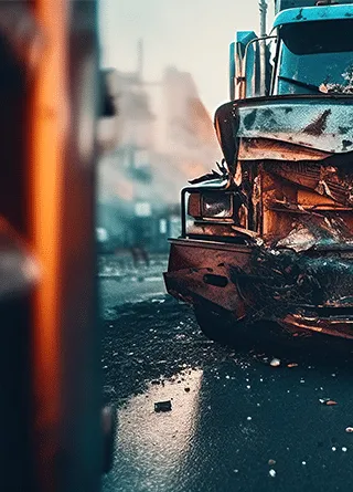 Accident image 320x445 Artistic shot of road accident with truck
